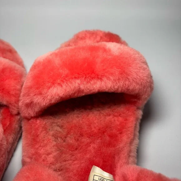 UGG Oh Yeah Fluff Womens Size 10 Coral Sheepskin Slingback Slippers Shoe - Picture 9 of 9